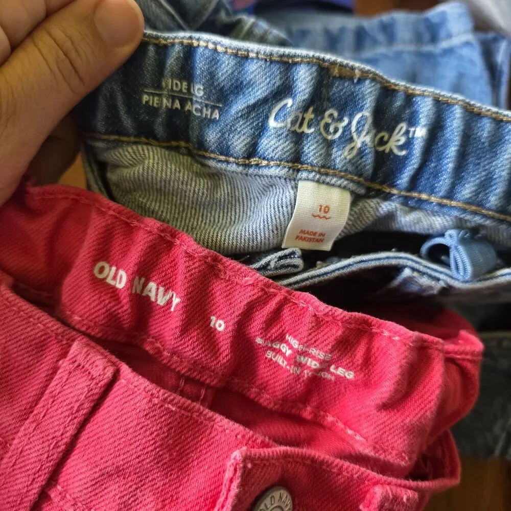 Girls Size 10 Jeans High Rise Baggy Wide Leg Blue Pink Denim